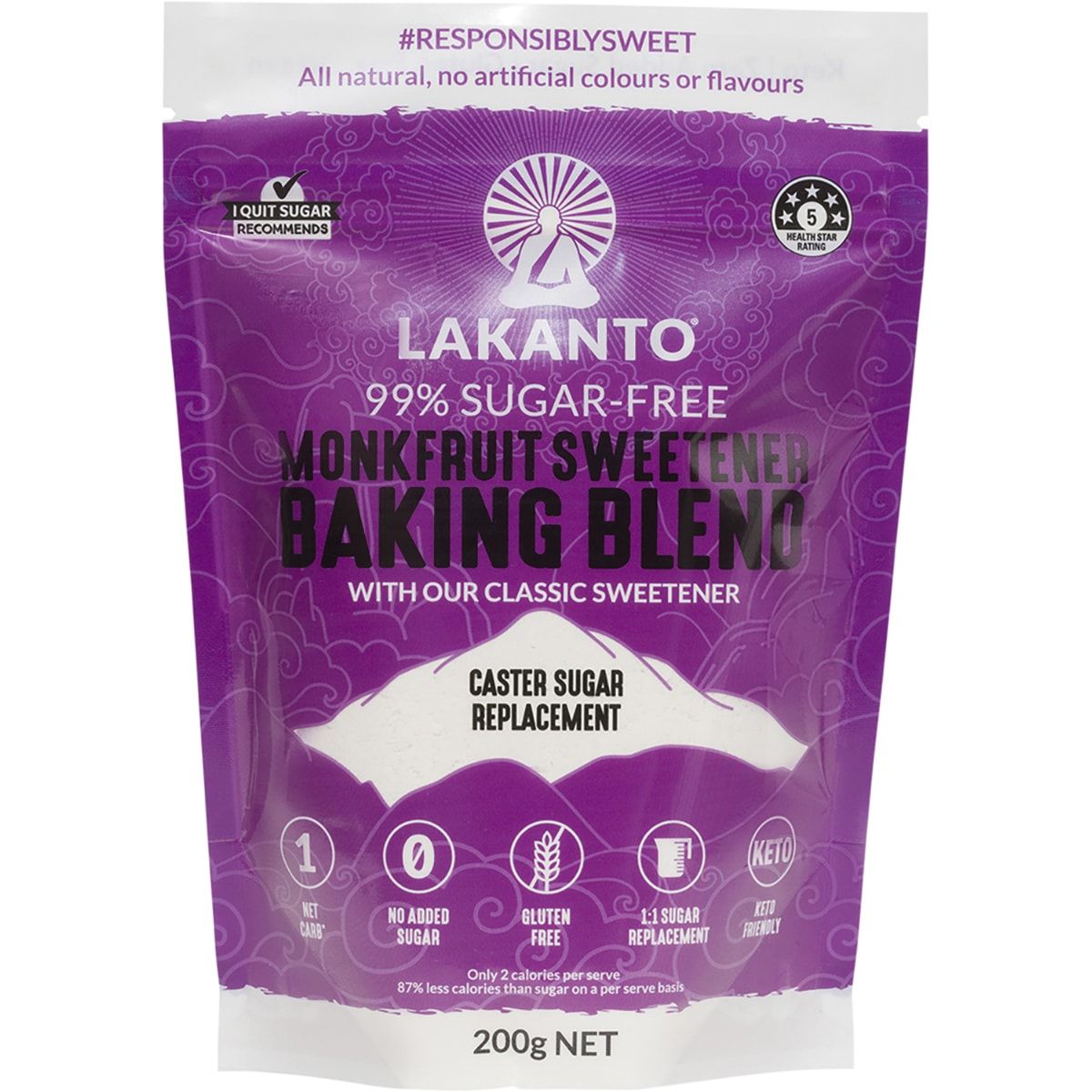LAKANTO Baking Blend - Monkfruit Sweetener Caster Sugar Replacement 200g