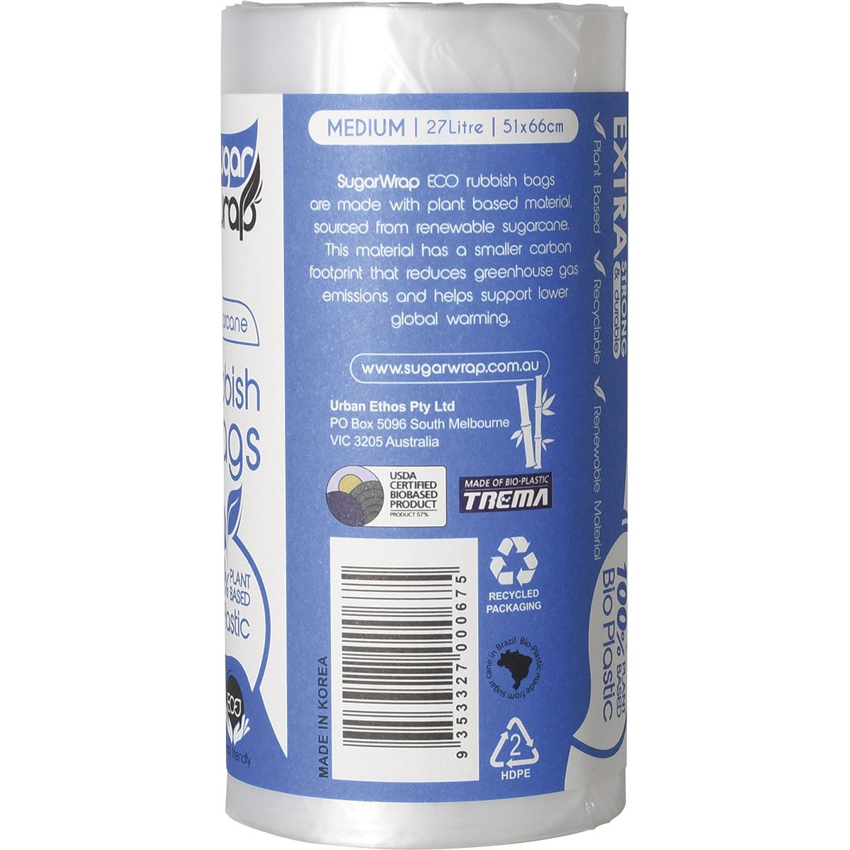 SUGARWRAP Eco Rubbish Bags Made From Sugarcane - Medium 27L 30