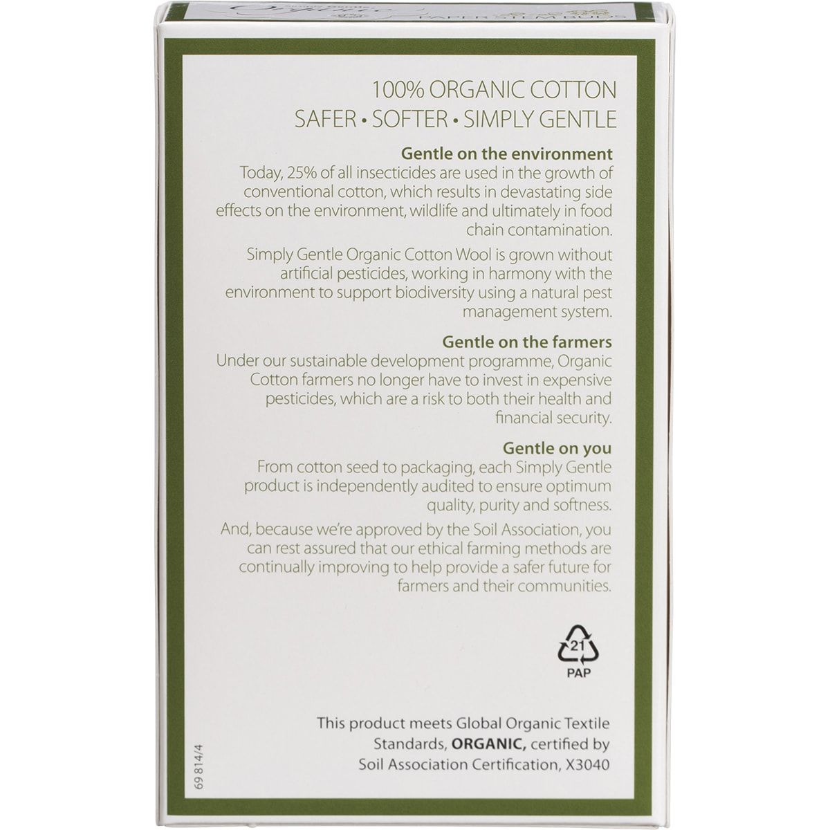 SIMPLY GENTLE ORGANIC Paper Stem Buds 100% Organic Cotton Tips 200