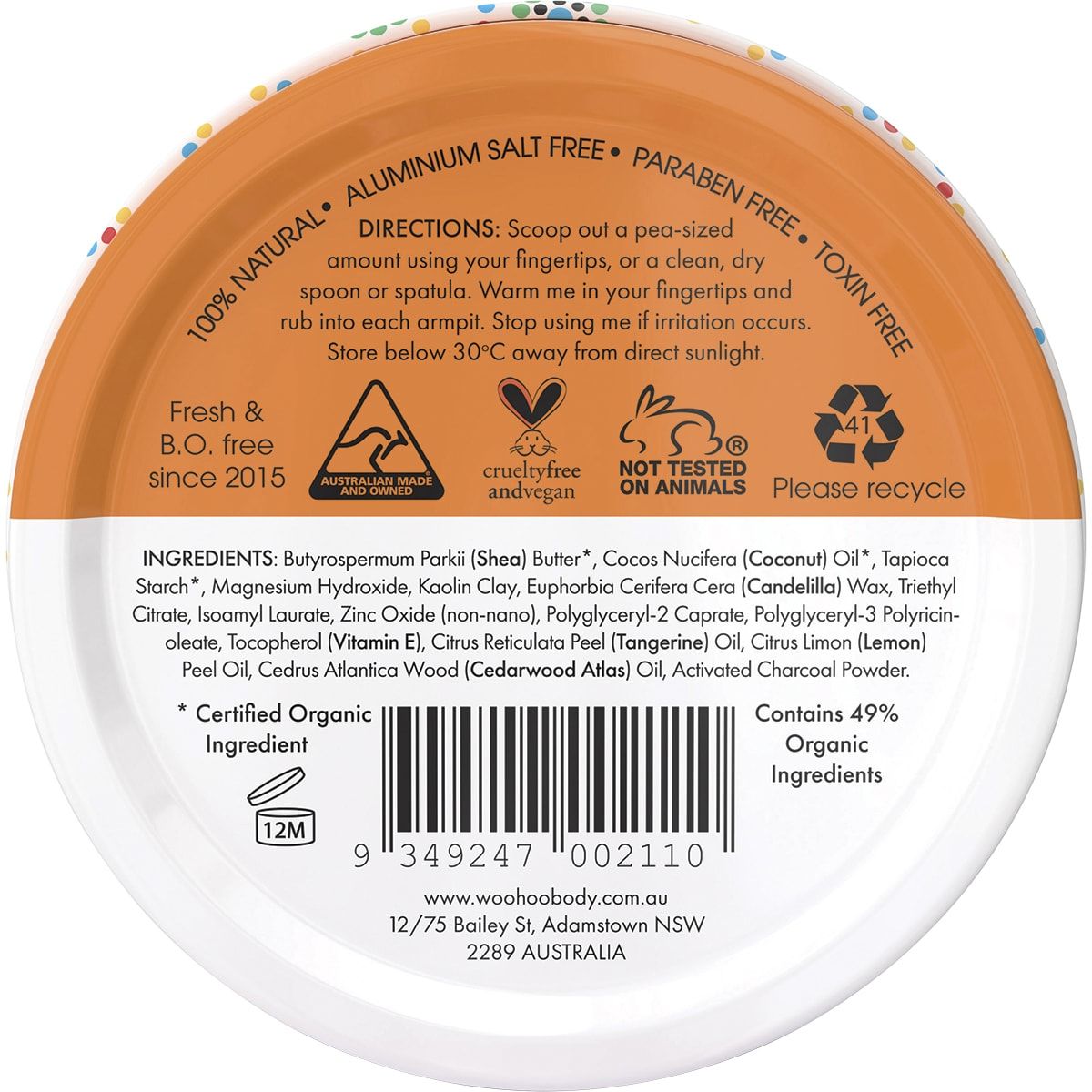 WOOHOO BODY Deodorant Paste (Tin) Tango - Sensitive (Bicarb Free) 60g