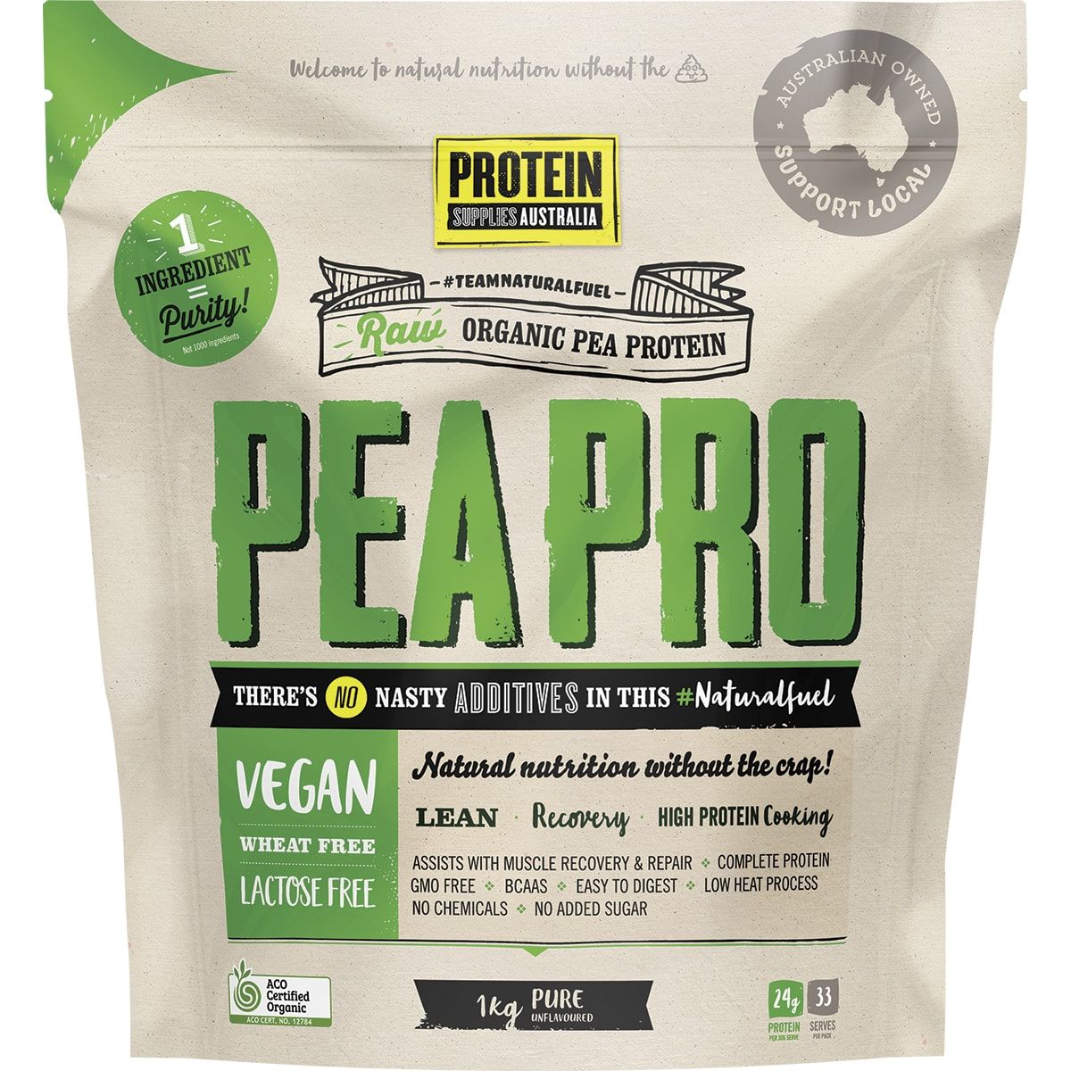 PROTEIN SUPPLIES AUSTRALIA PeaPro (Raw Pea Protein) Pure 1kg