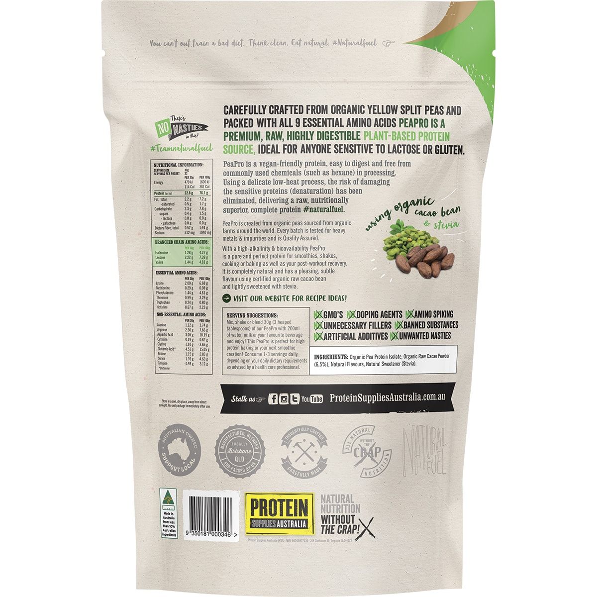 PROTEIN SUPPLIES AUSTRALIA PeaPro (Raw Pea Protein) Chocolate 1kg