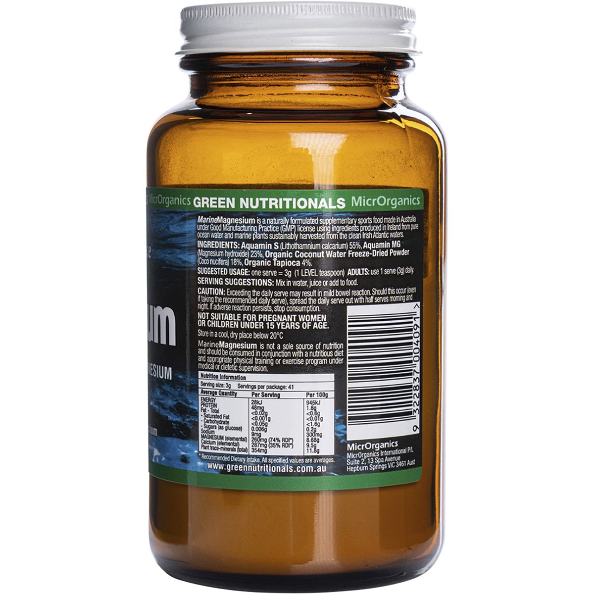 Green Nutritionals Marine Magnesium Powder (260mg) 100g