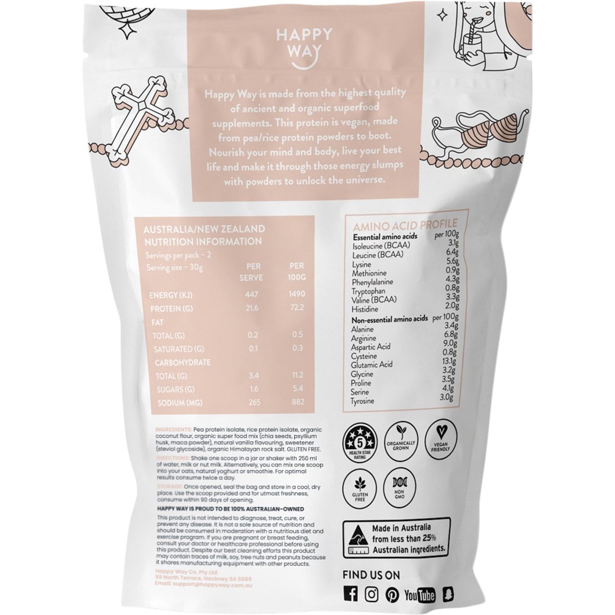 Happy Way Pea Protein Powder Vanilla 60g 6pk
