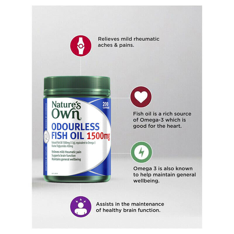 Nature's Own Odourless Fish Oil 1500mg 200 Capsules