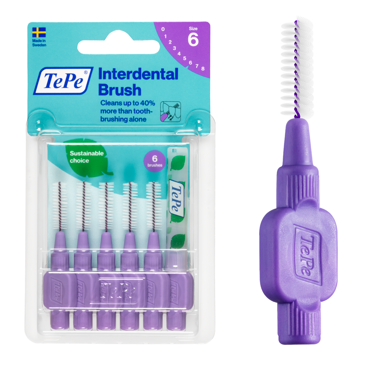 TePe Interdental Brush - Large Purple (1.1mm) Size 6 6Pack