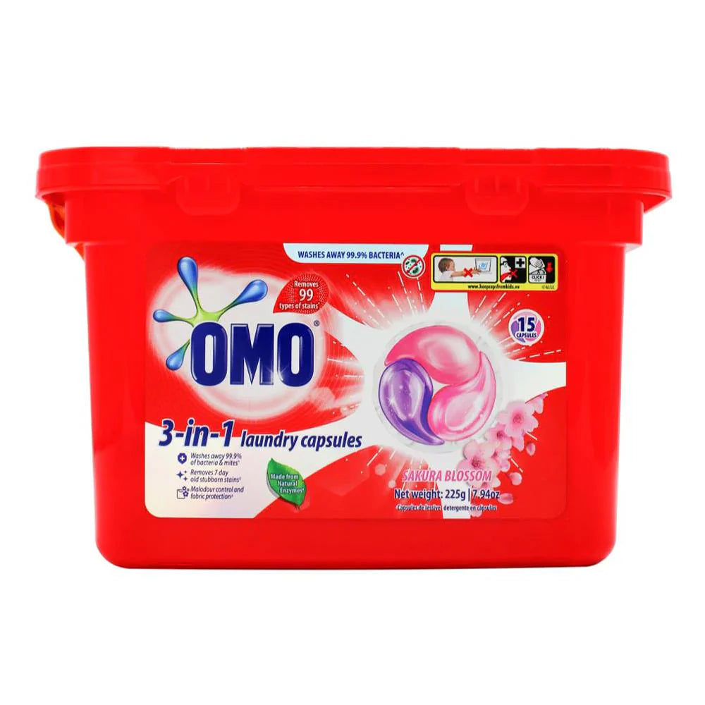 Omo Pk15 3-in-1 Laundry Capsules Sakura Blossom Front & Top Loader