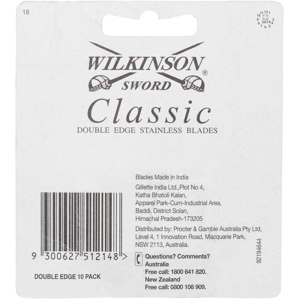 Gillette Wilkinson Sword Double Edge Razor Blades Stainless 10 Pack