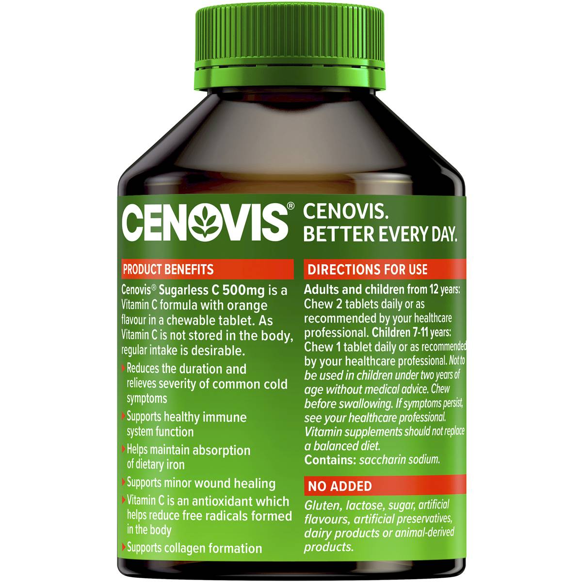 Cenovis Sugarless C 500mg Orange Flavour 300 Tablets