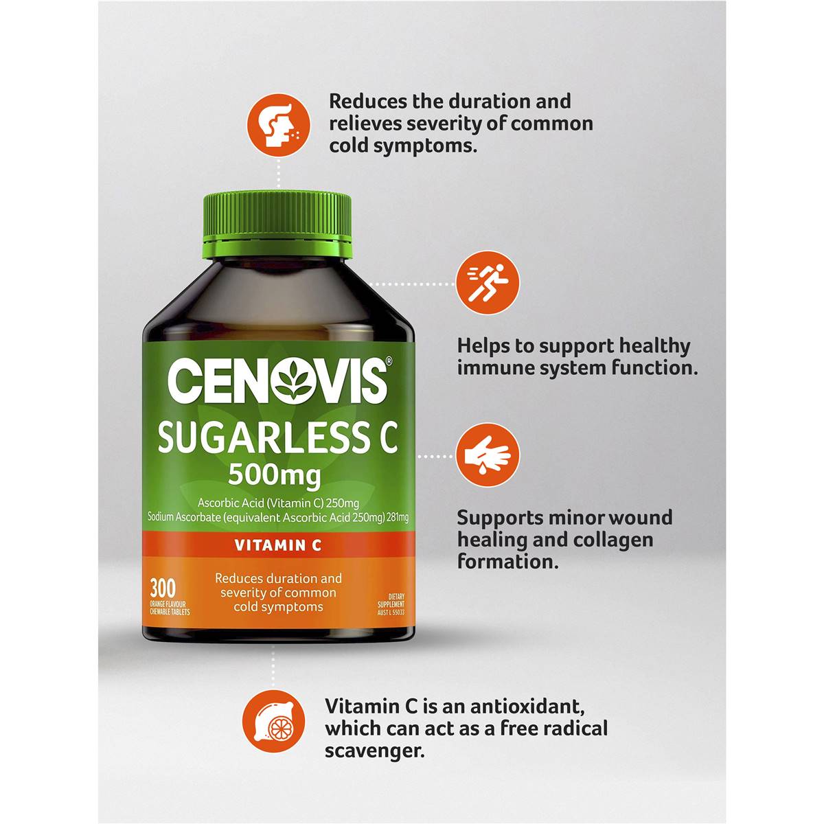 Cenovis Sugarless C 500mg Orange Flavour 300 Tablets