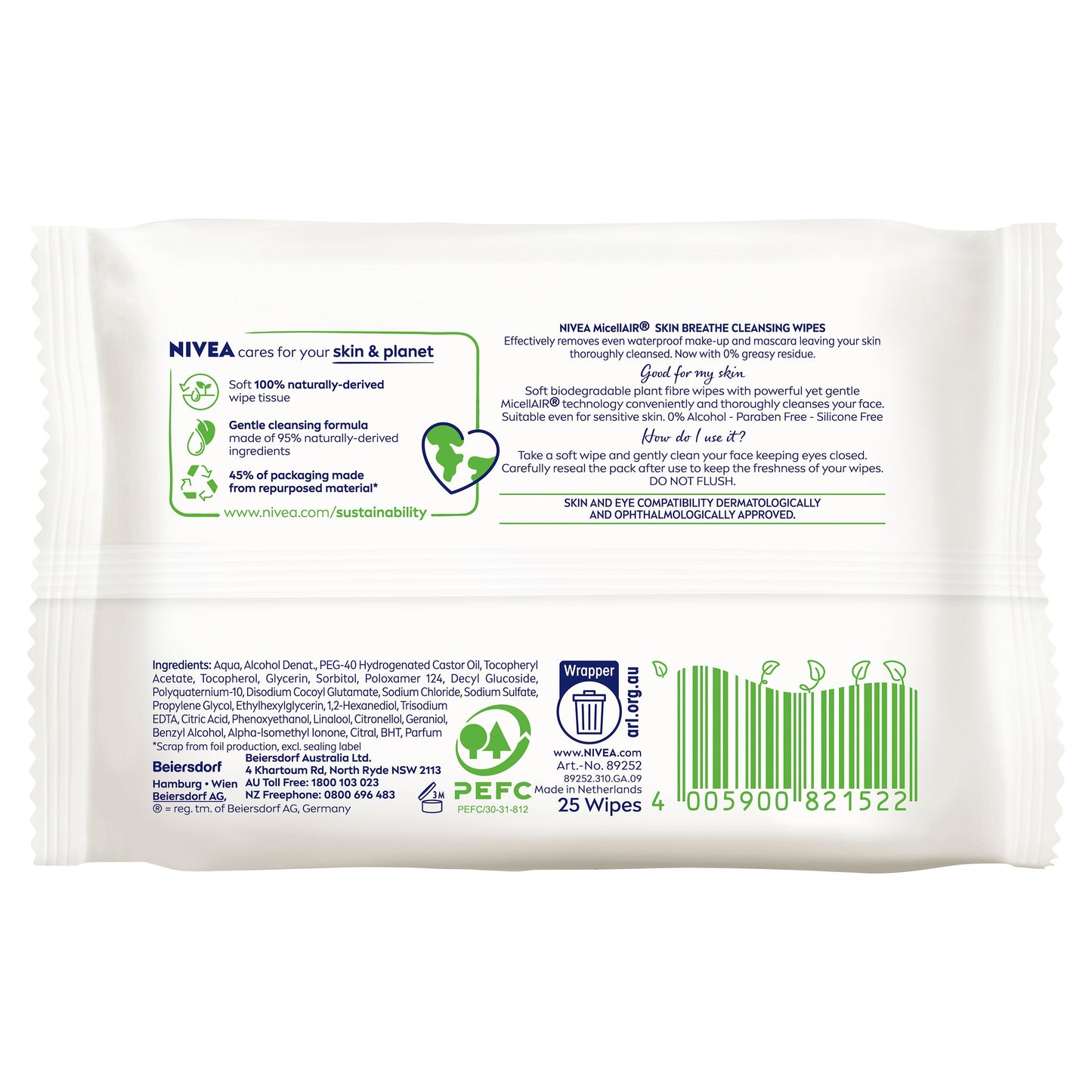 Nivea Daily Essentials Micellar Wipes 25 Pack