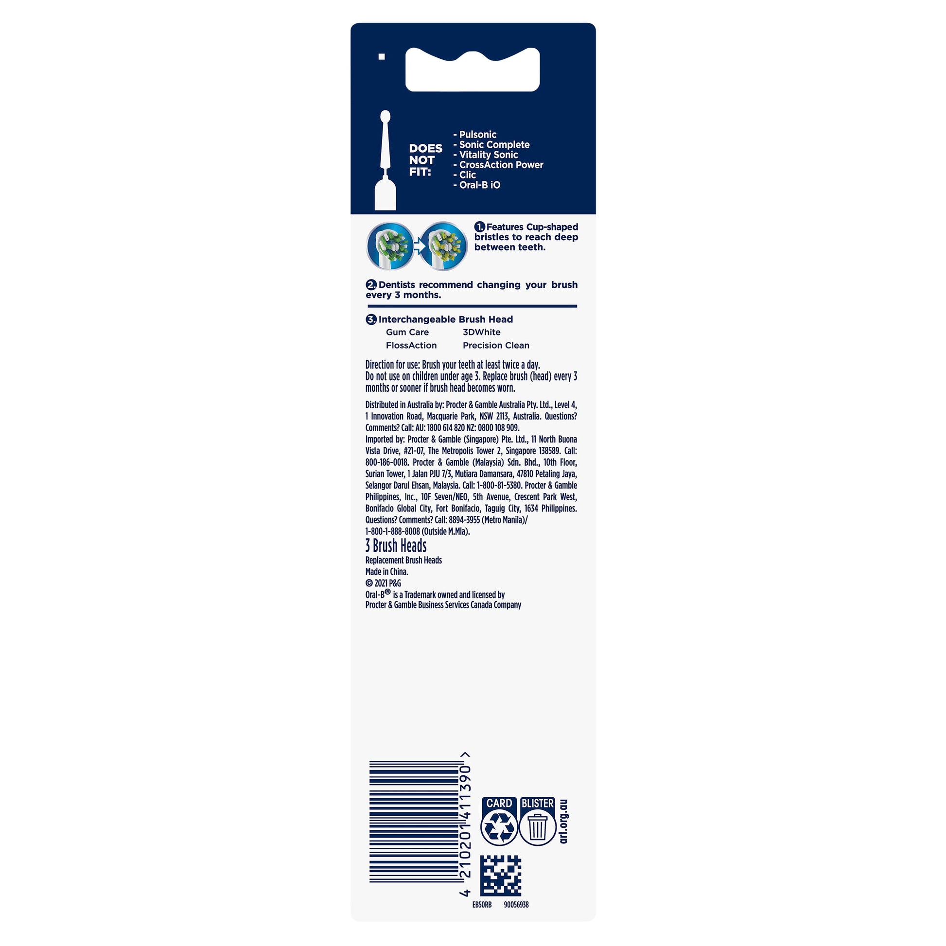 Oral B Power Toothbrush Cross Action Refills 3 Pack