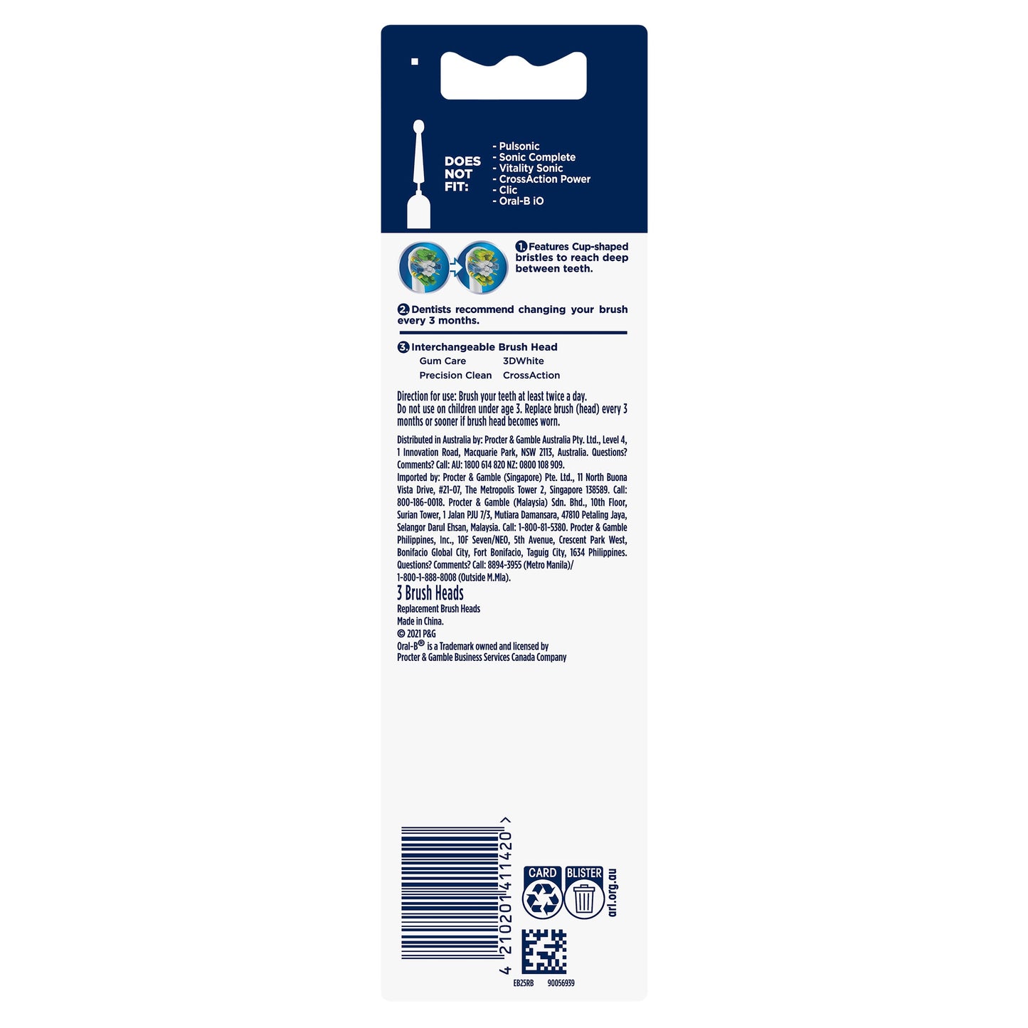 Oral B Power Toothbrush Floss Action Refills 3 Pack