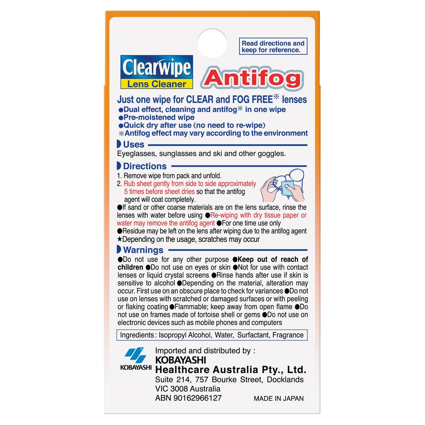 Clearwipe AntiFog Lens Cleaner 20PK