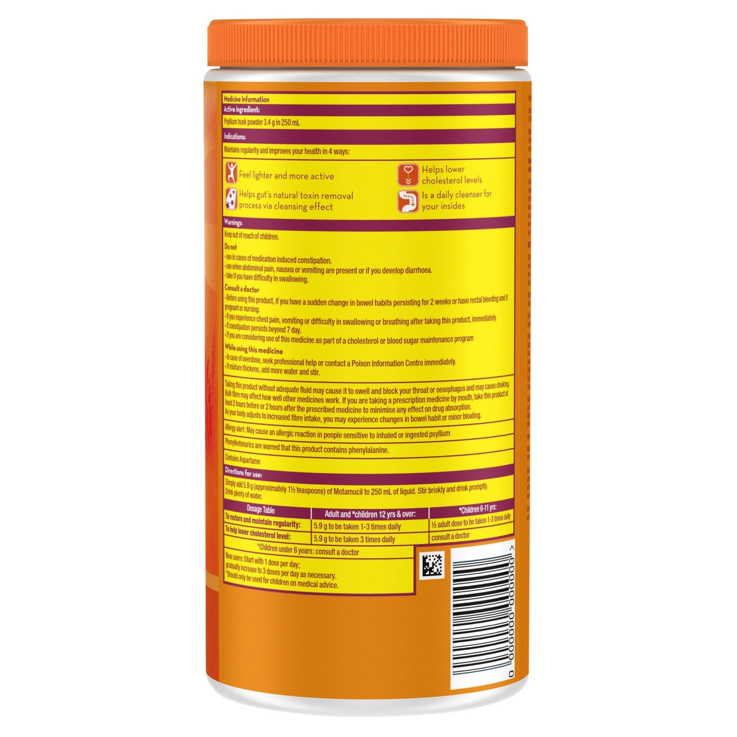 Metamucil Fibre Supplement Smooth Orange 114 Dose 673g