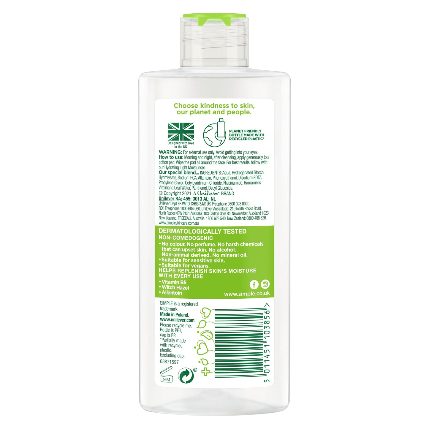 Simple Kind To Skin Facial Toner Soothing 200ml