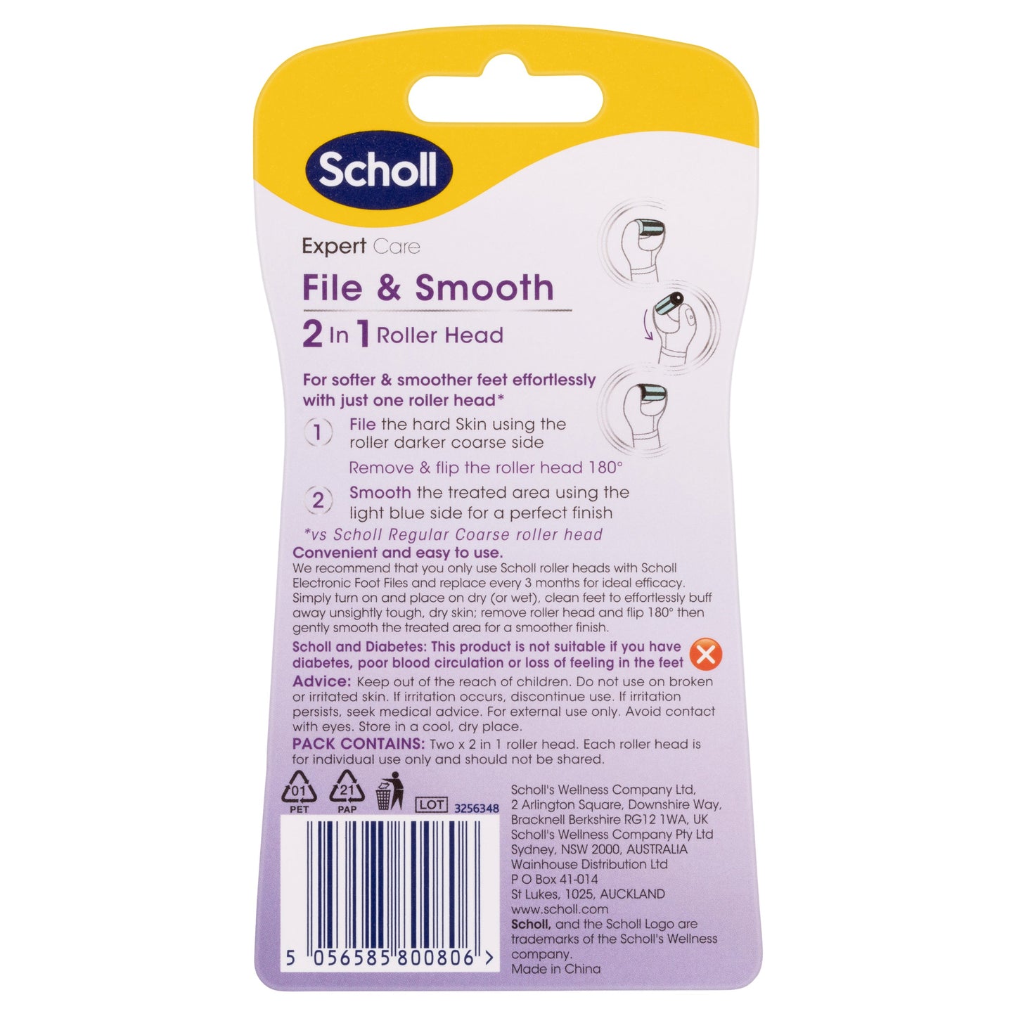 Scholl ExpertCare File And Smooth 2 In 1 Roller Head Refill 2 Pack