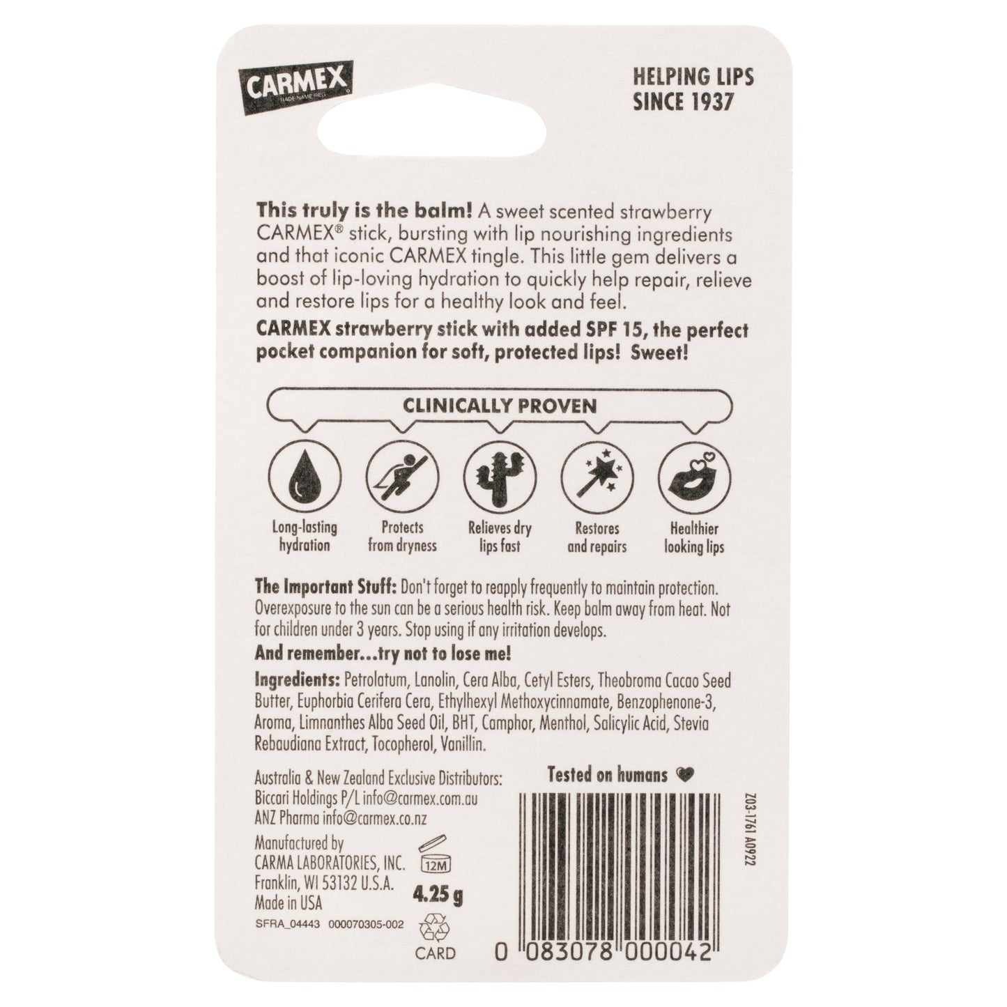 Carmex Lip Balm Click Stick Strawberry SPF 15 4.25g