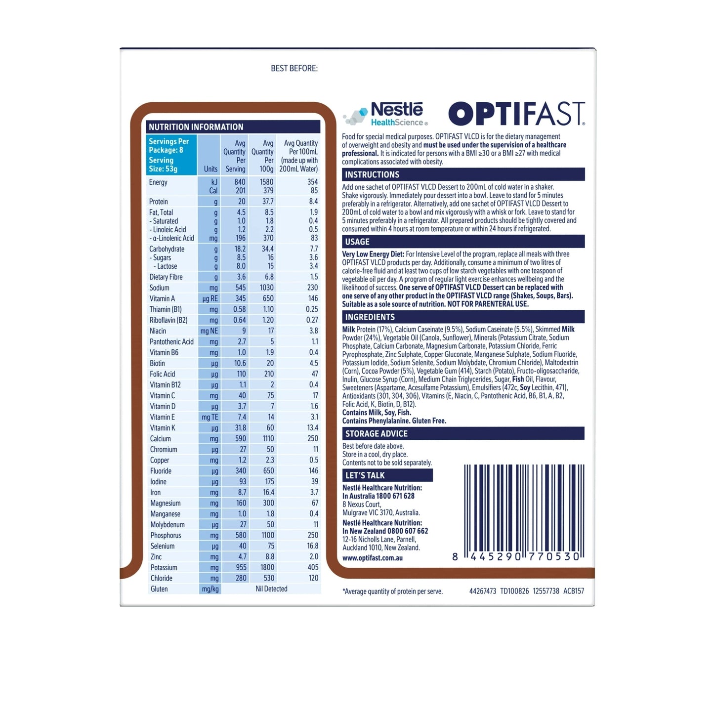 Optifast VLCD Dessert Chocolate 8 Serves