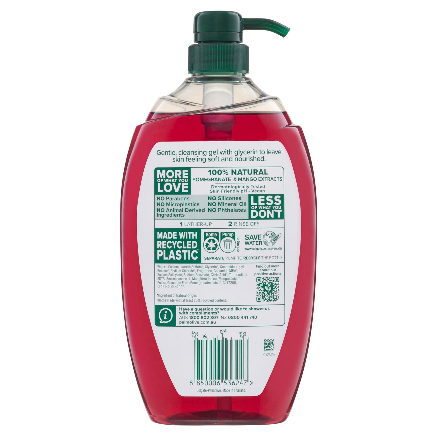 Palmolive Naturals Pomegranate & Mango Invigorating Body Wash Dermatologically tested 1L