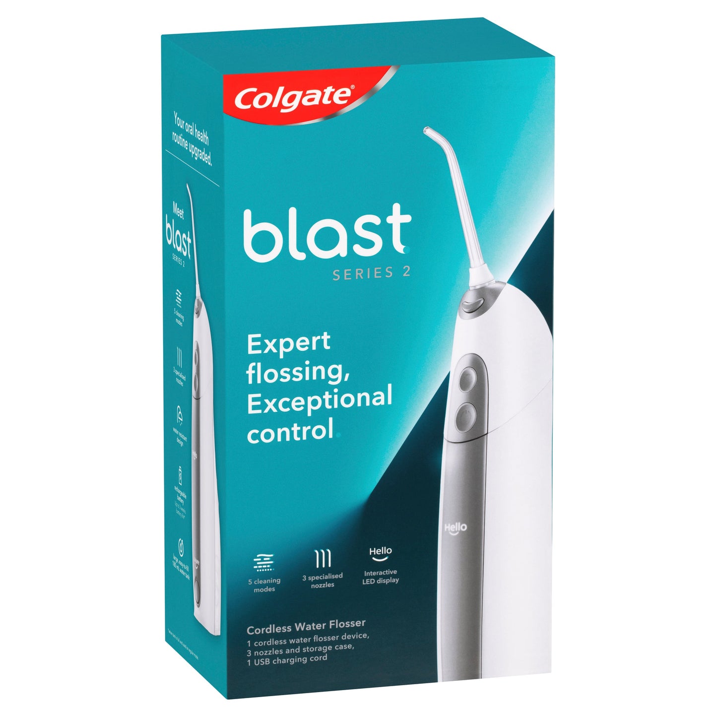 Colgate Blast Water Flosser Series 2, Expert Flossing, Cordless Waterproof Rechargeable, 1 Pack, 3 Refill Nozzle Heads