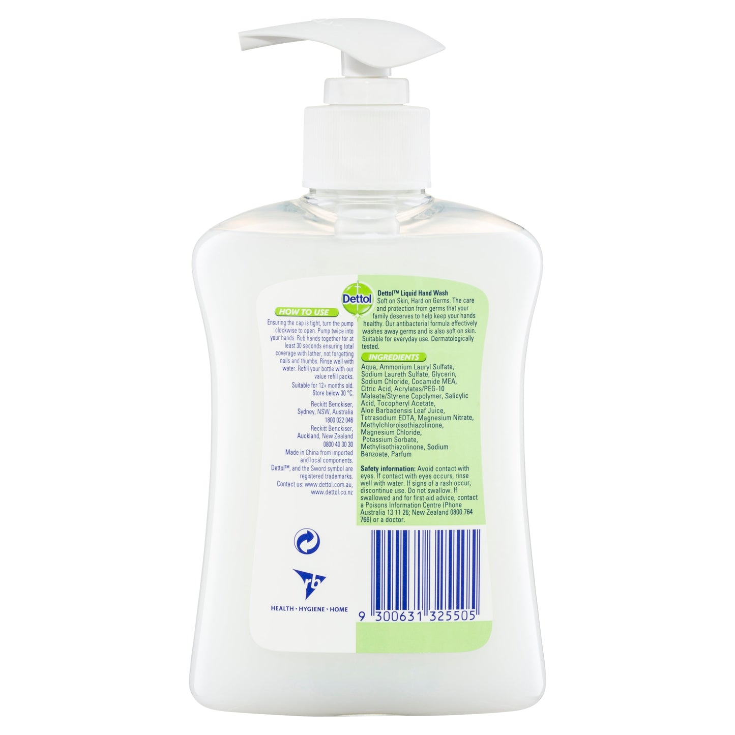 Dettol Hand Wash Pump Aloe Vera 250mL Vitamin E Antibacterial Liquid