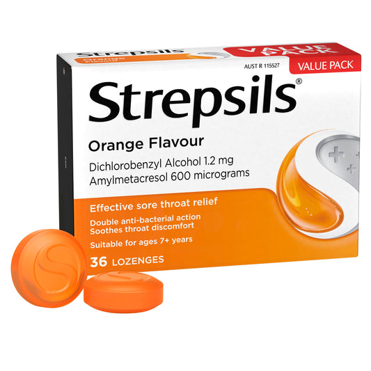 Strepsils Soothing Lozenges Orange 36pk Sore Throat Double Antibacterial
