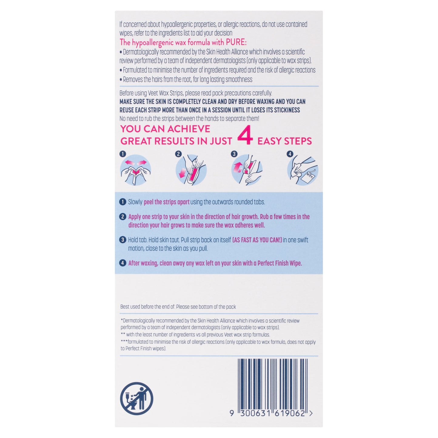 Veet Pure Cold Wax Strips Leg 20PK