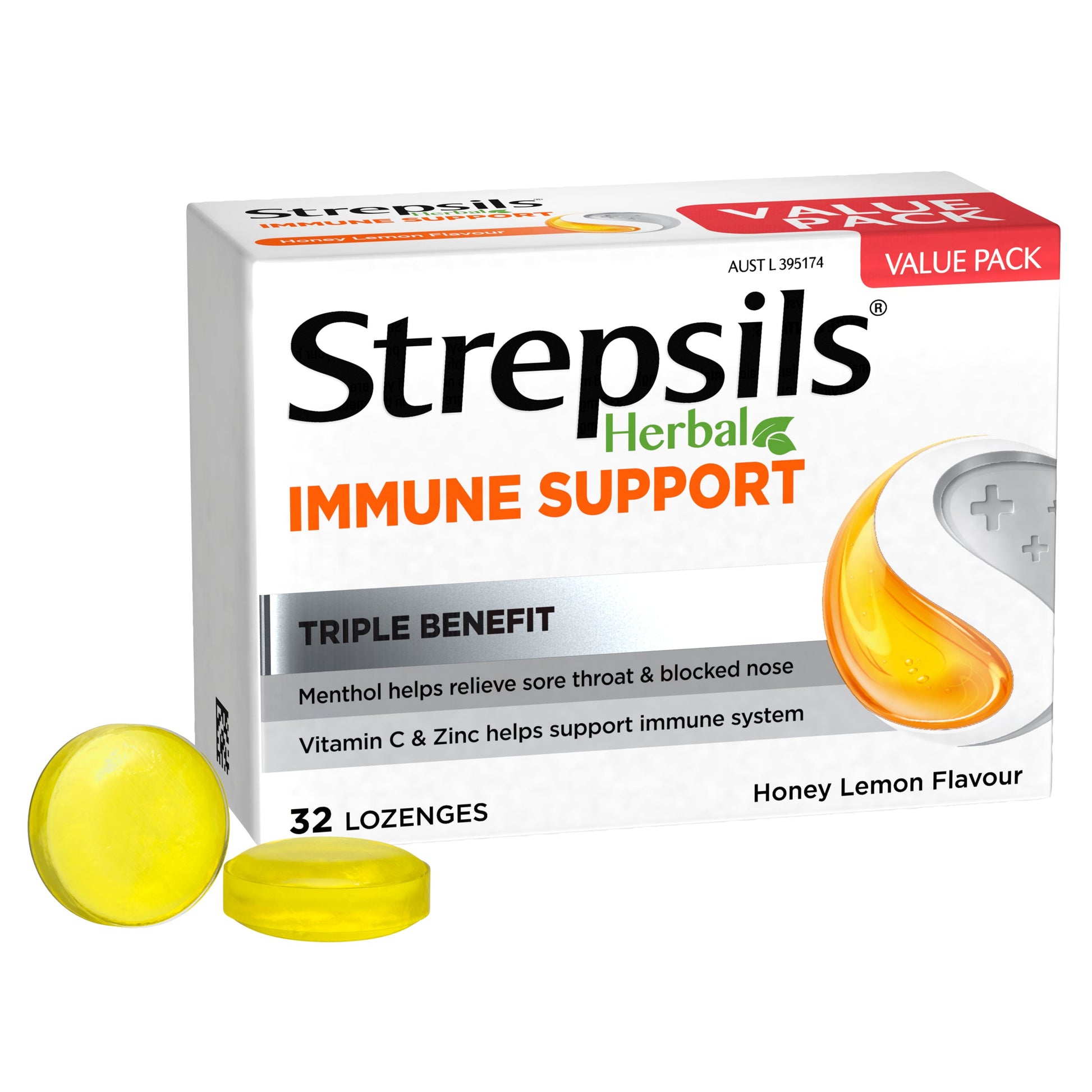 Strepsils Herbal Immune Support Lozenges Honey Lemon 32PK
