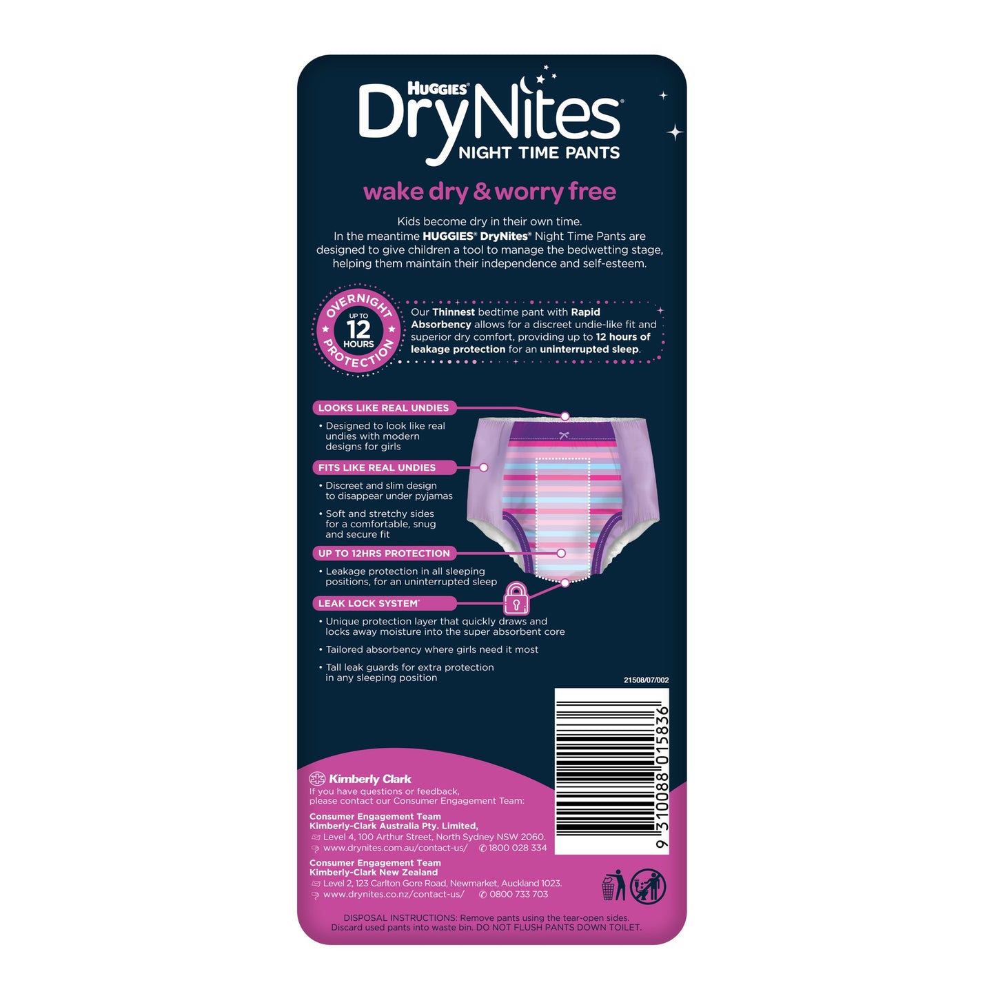 DryNites Night Time Pants for Girls 8-15 Years (27-57kg) 8 Pack