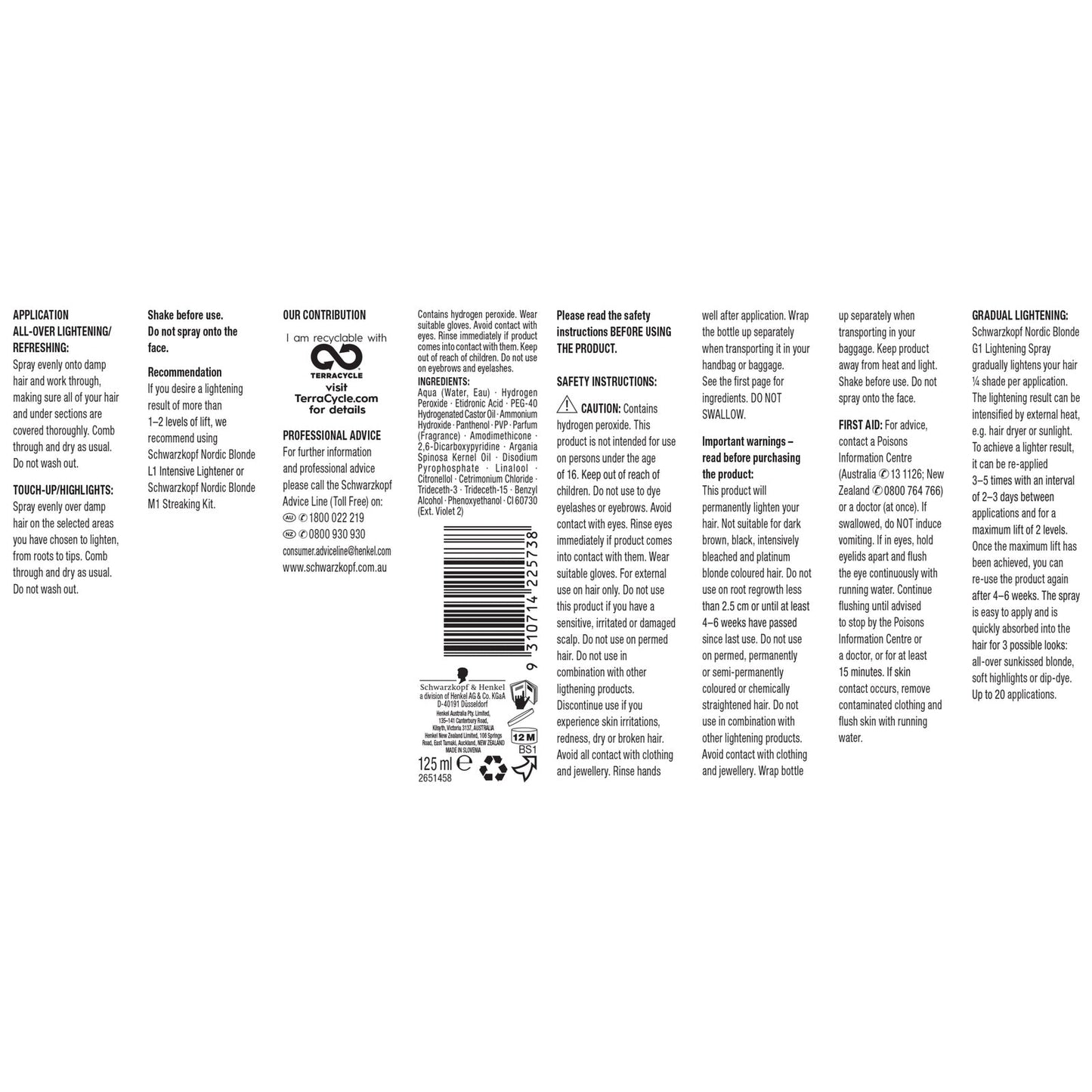 Schwarzkopf Nordic Blonde G1 Lightening Spray 125ml