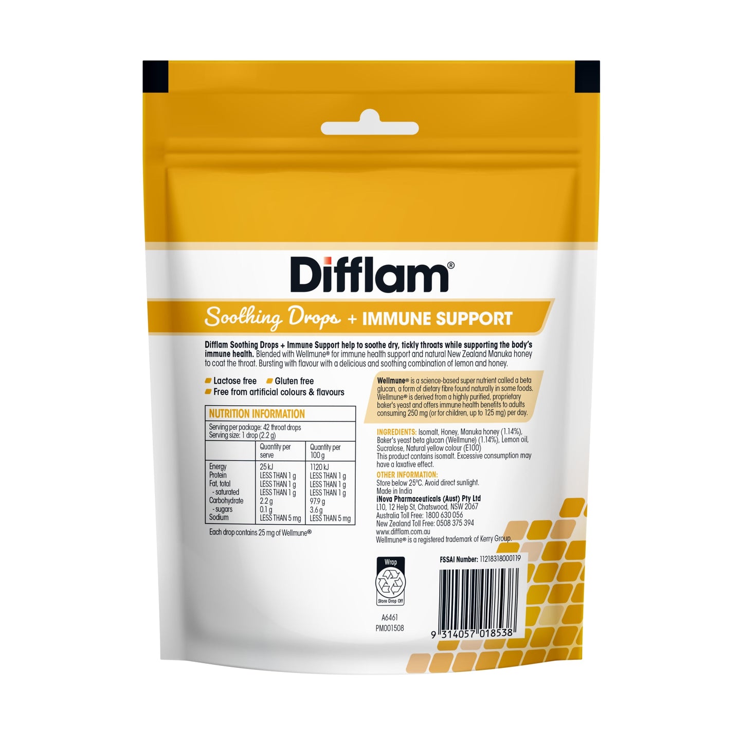 Difflam Soothing Drops + Immune Support Honey & Lemon 42 Drops
