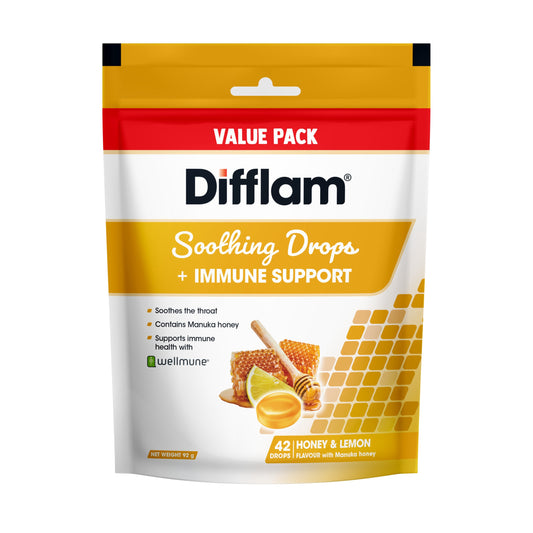 Difflam Soothing Drops + Immune Support Honey & Lemon 42 Drops