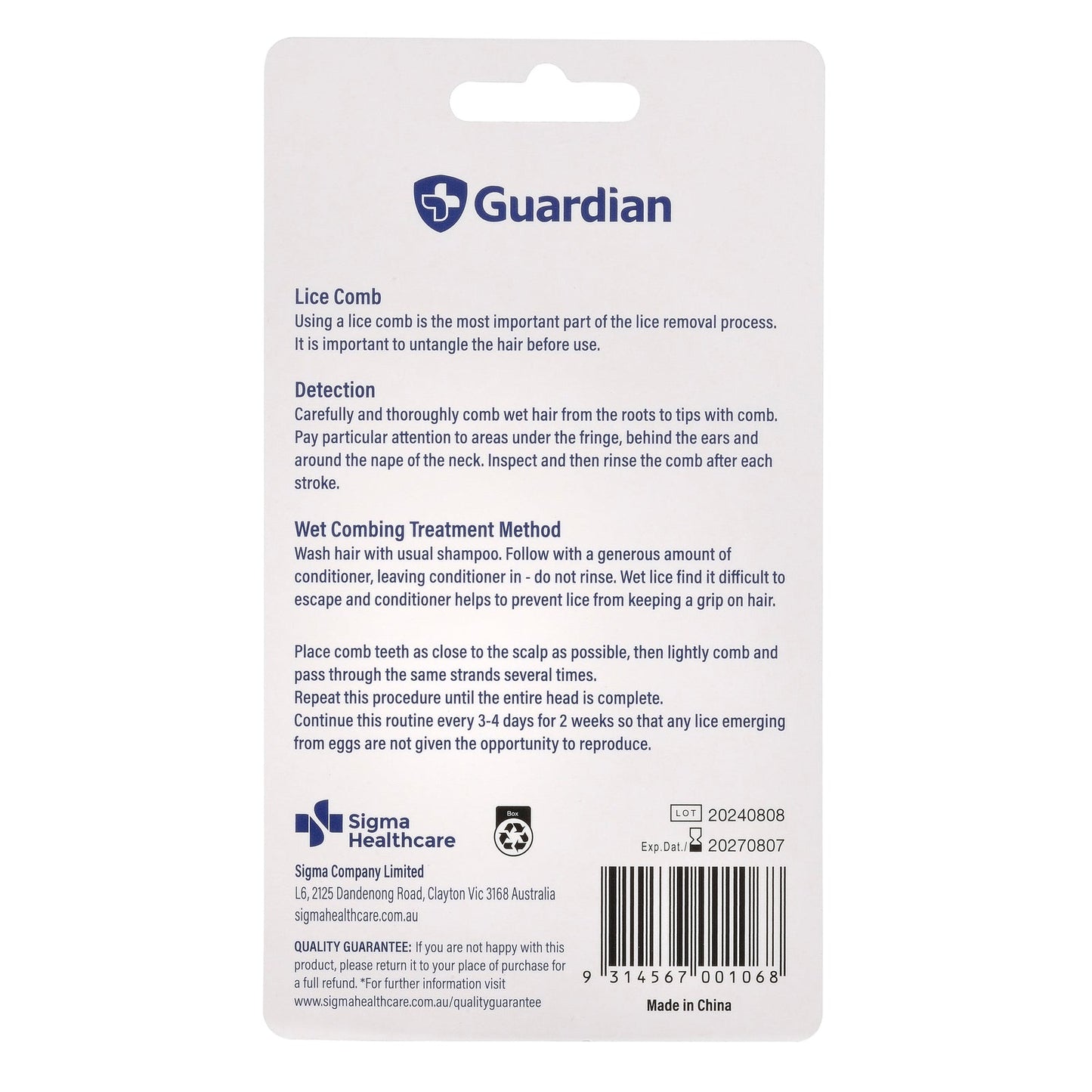 Guardian Lice Comb Metal Teeth Dual With Mag