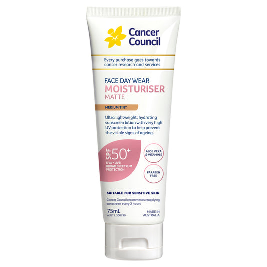 Cancer Council SPF 50+ Day Wear Face Matte Medium Tint 75ml Tube