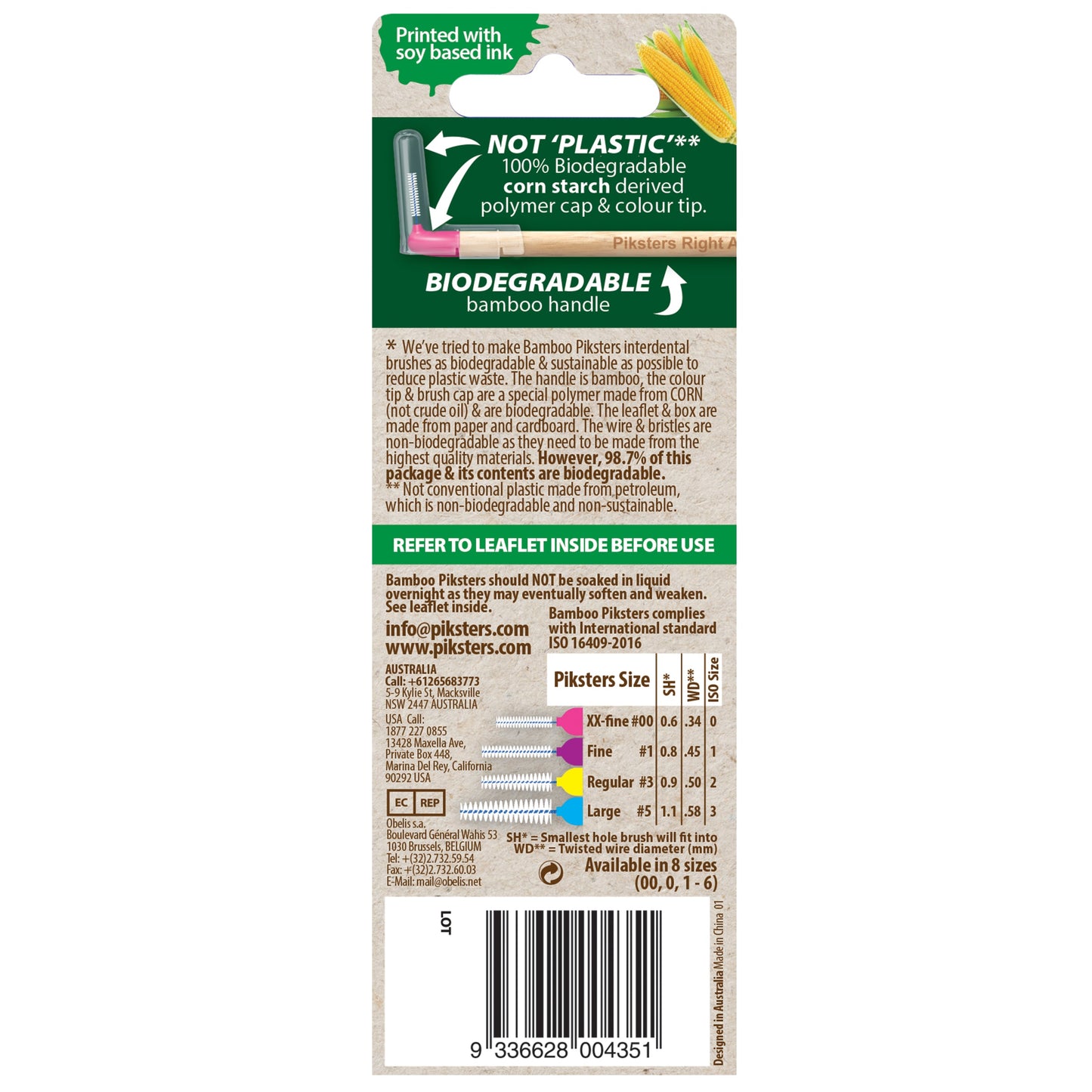 Piksters Bamboo Inter Brush Right Angle 6 Pack Size 00
