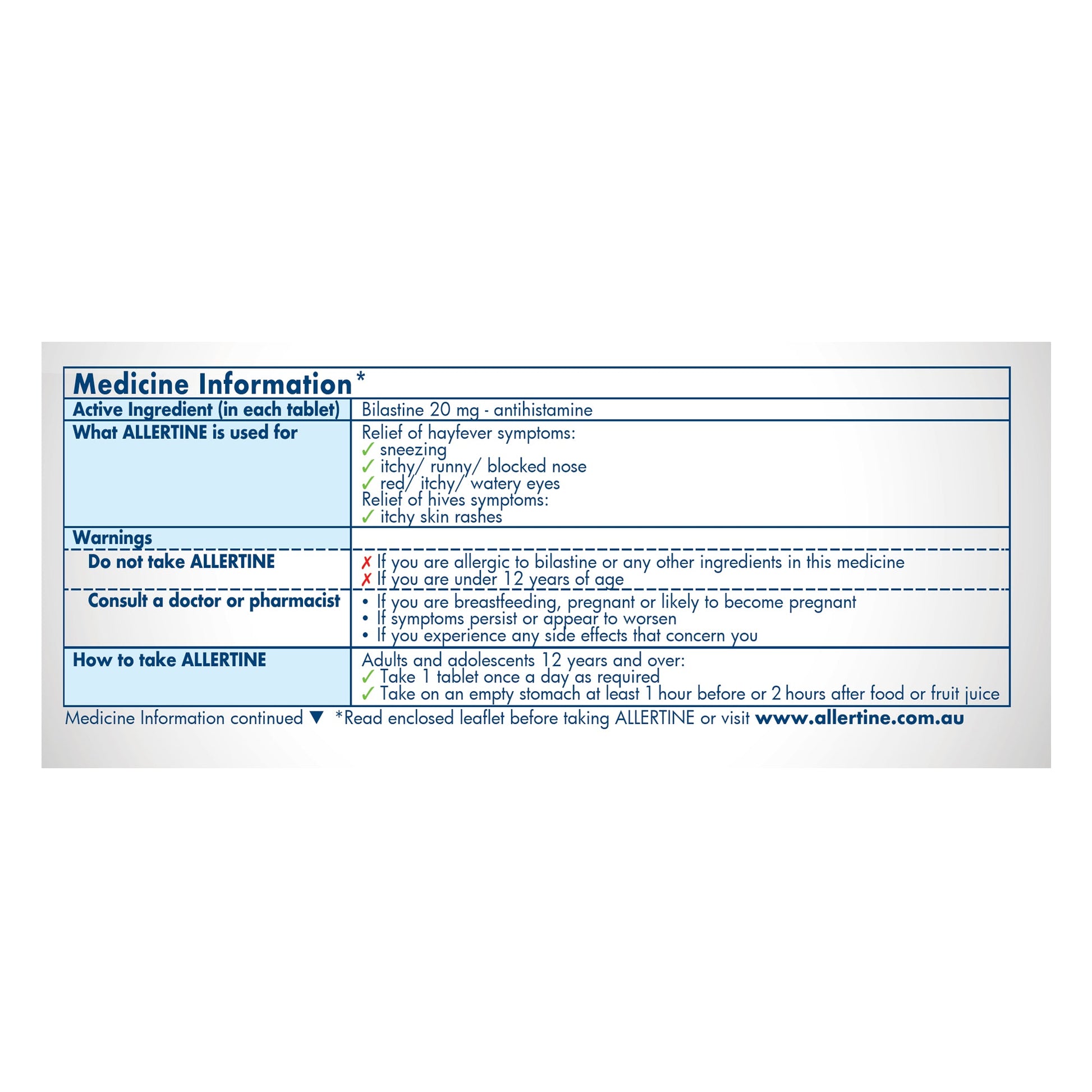 Allertine 20mg 24 Hour Hayfever & Allergy Relief 10 Tablets