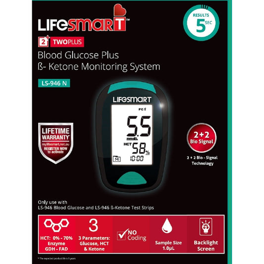 Lifesmart Two Plus Blood Glucose B-Ketone Monitor System LS-946N (Non-Bluetooth)