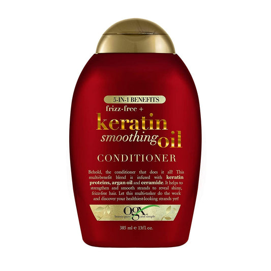 OGX Frizz-Free + Keratin Smoothing Oil Conditioner 5 in 1 for Frizzy Hair, Shiny Hair 385 ml
