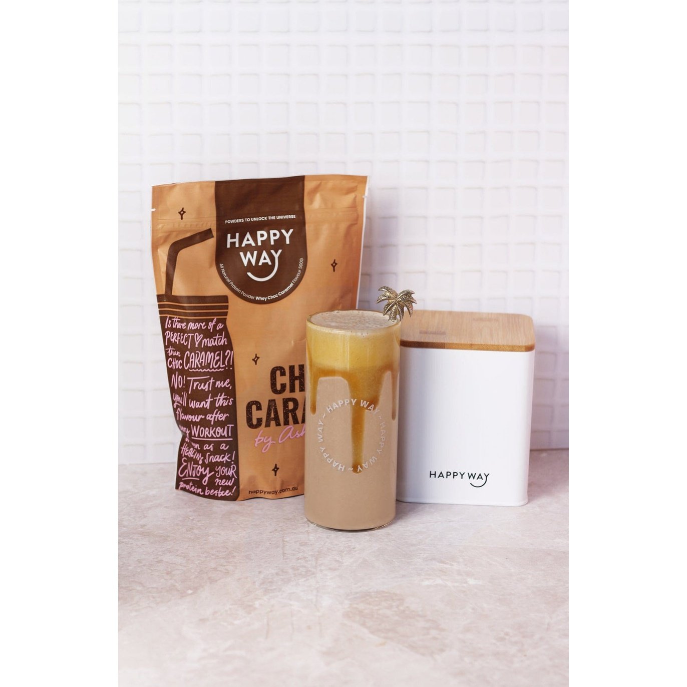HAPPY WAY Ashy Bines Vegan Protein Powder Choc Caramel 500g