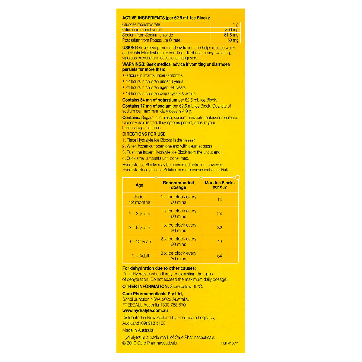 Hydralyte Electrolyte Ice Blocks Tropical 16