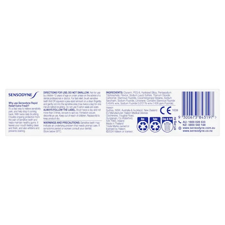 Sensodyne Sensitive Teeth Pain Rapid Relief Extra Fresh Toothpaste 100g