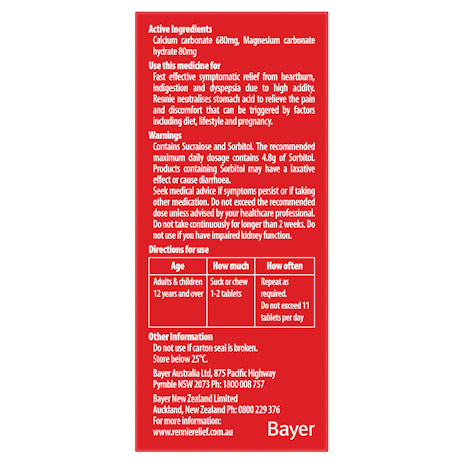 Rennie No Added Sugar Orange 96tab