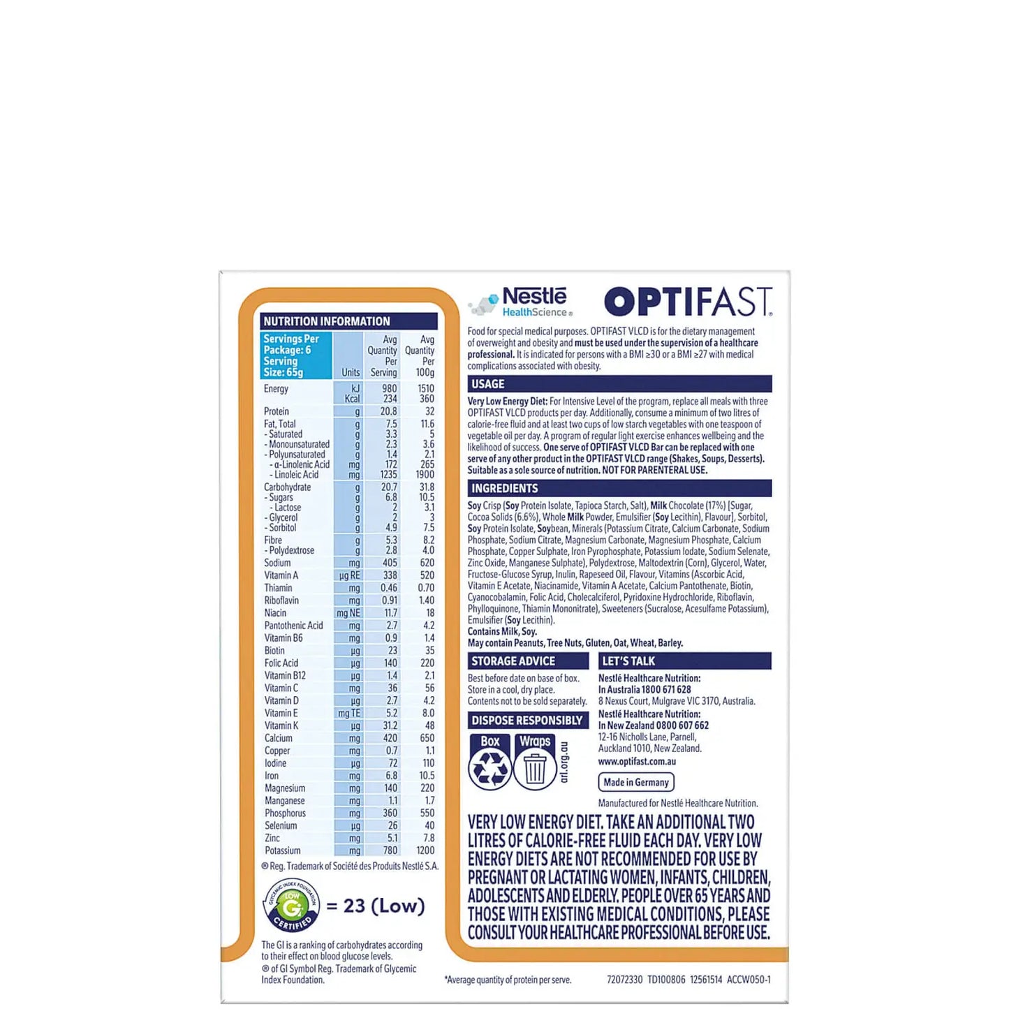 Optifast VLCD Bar Cappuccino 6x65g