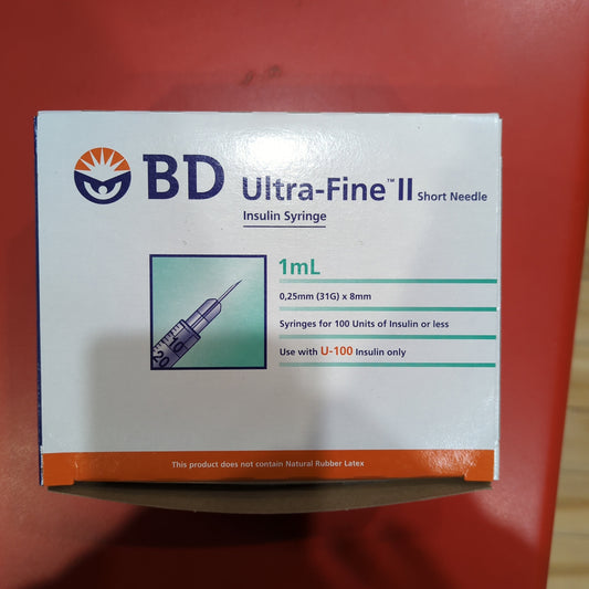 BD Syringes Ultra-fine Needle 31 Gauge (0.25mm) X 8mm 100 Pack