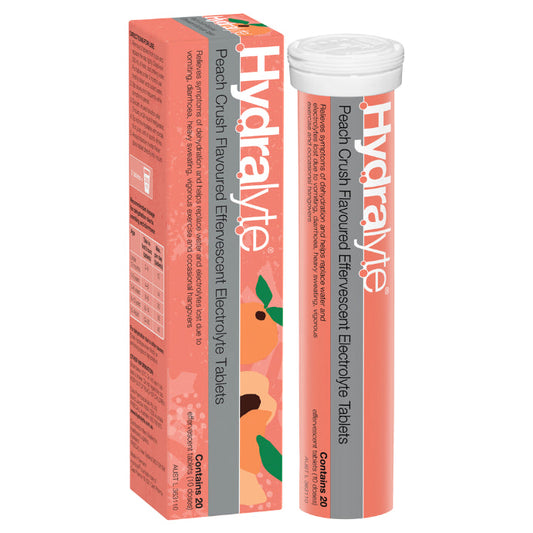 Hydralyte Electrolyte Effervescent Peach Crush 20 Tablets