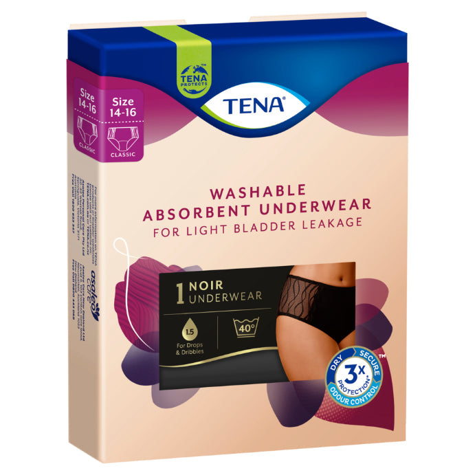 Tena Washable Absorbent Underwear Classic Black 14-16 1 Pack