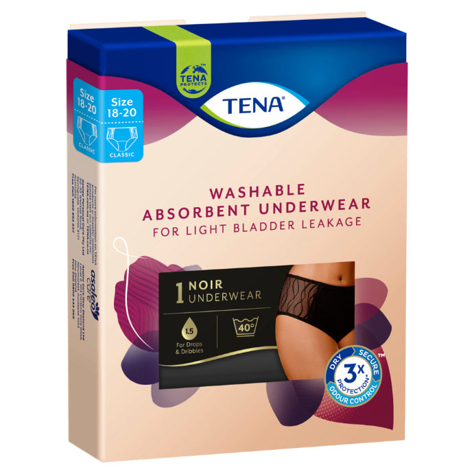 Tena Washable Absorbent Underwear Classic Black 18-20 1 Pack