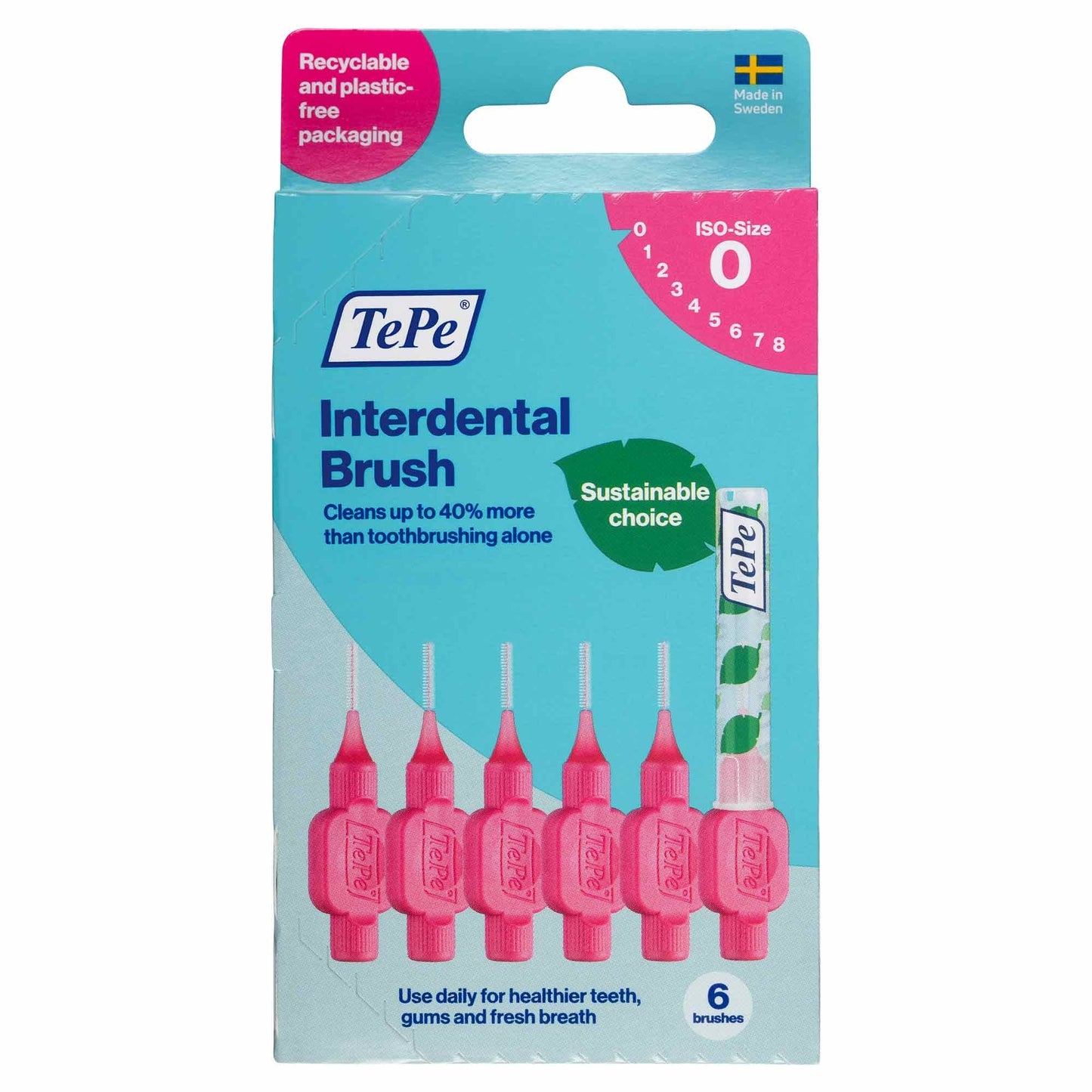 Tepe Interdental Brush 0.4mm Size 0 Pink 6 Pack