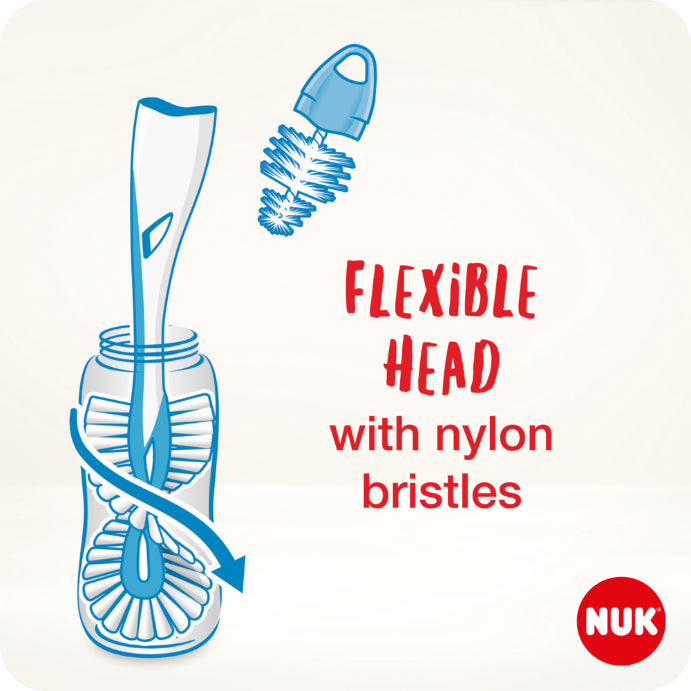 Nuk 2-in-1 Flexible Bottle and Teat Brush for Baby Bottles & Teats Mint 1 Each